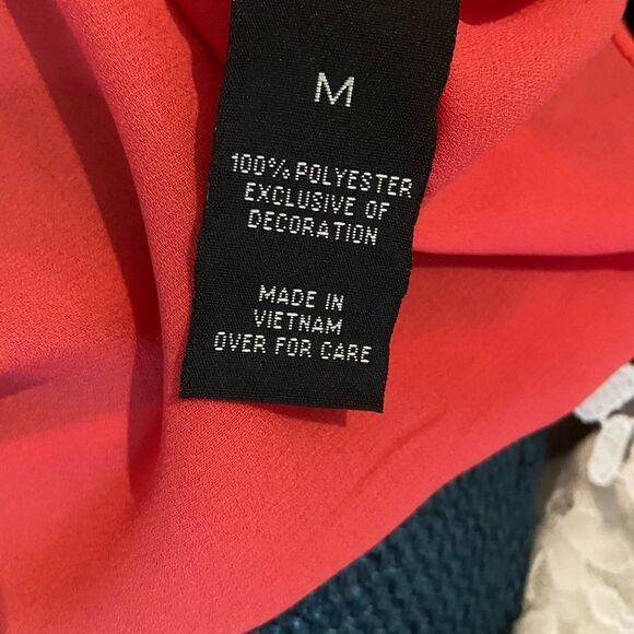 NEW Coral Pink Lace Trim Tie Front Top Blouse - Picture 10 of 15